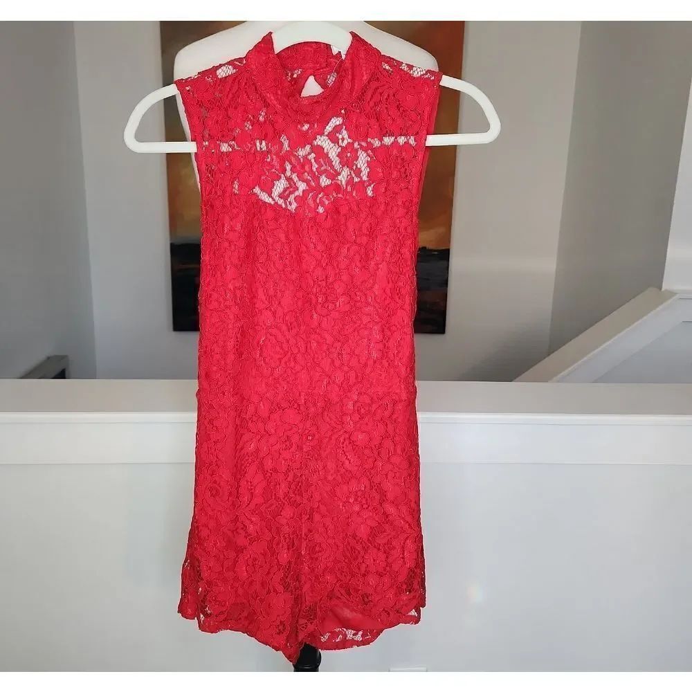 Line & Dot Red Lace Romper Size S NWT